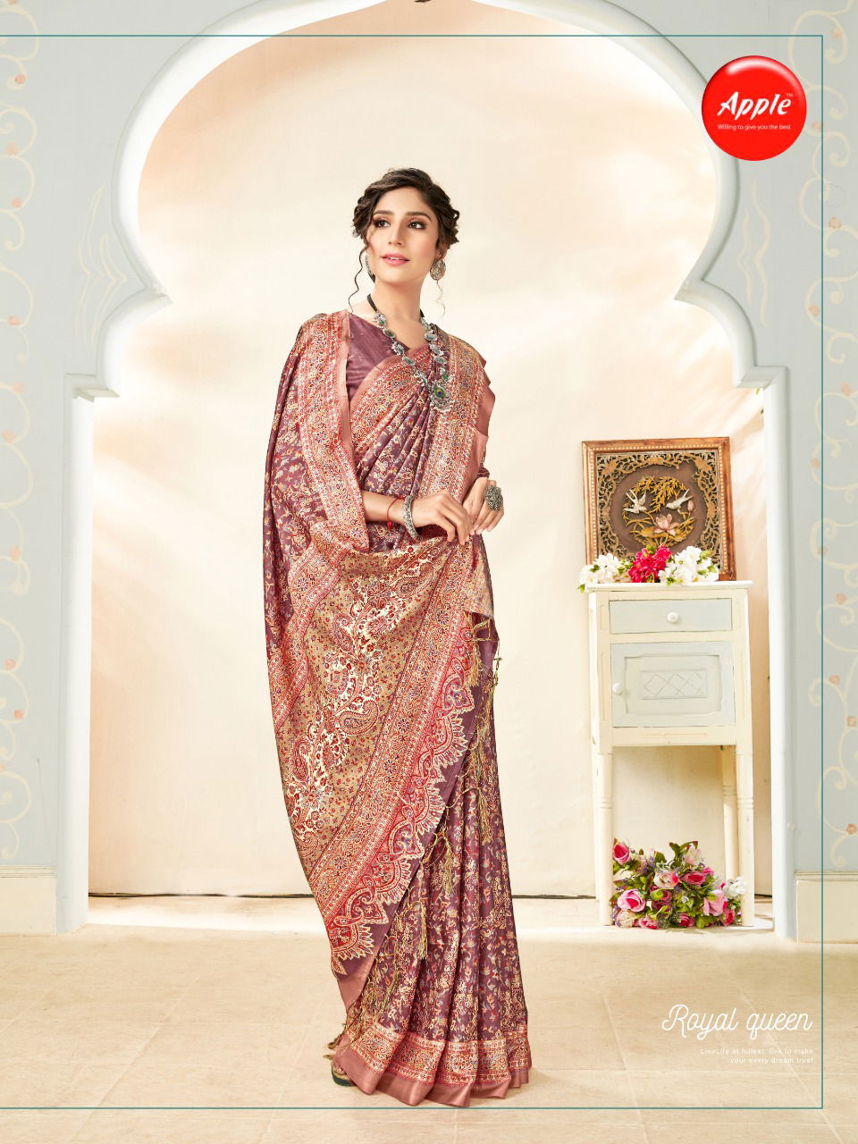 Apple Kashmiri Premium 5 Designer Latest Fancy Festive Wear Digital Printed Pashmina Silk Saree Collection
